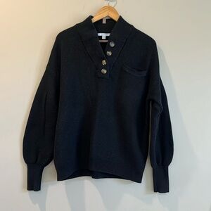 Lunya Black Cozy Cotton Silk Pocket Henley